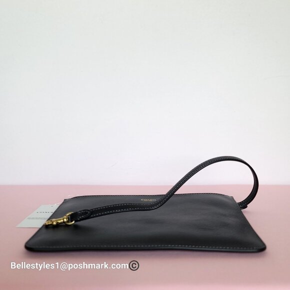 COACH New York Natural Grain Leather Top-Zip Pouch with Dog-clip Leash -Black ⭐ - Picture 9 of 16